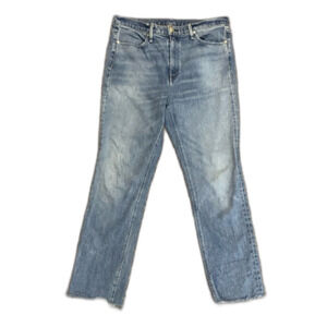 Rag & Bone Blue Medium Wash High Rise Straight Leg Frayed Hem Ankle Jeans Sz 30